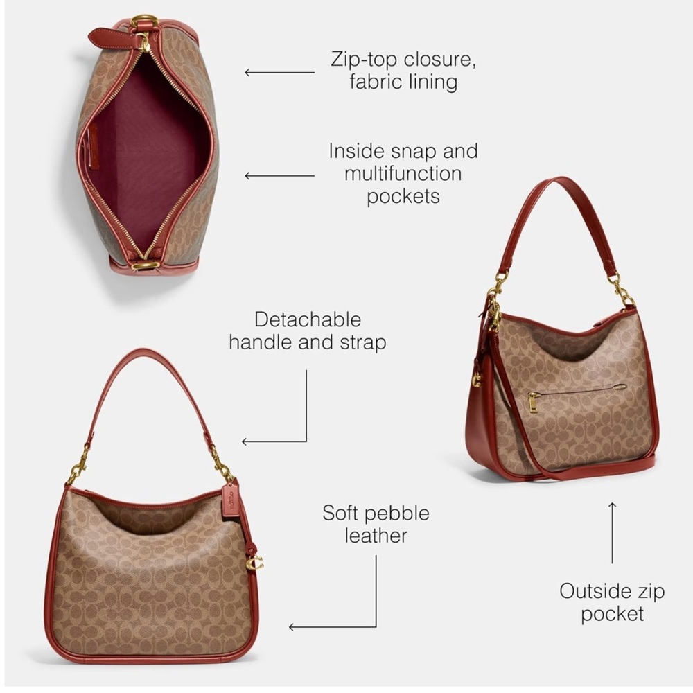 ๐ฅCoach Signature Canvas and Red Leather Shoulder Bag - Picture 2 of 14